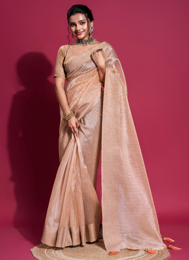 Dense Woven Organza  Peach Party Wear Weaving Saree